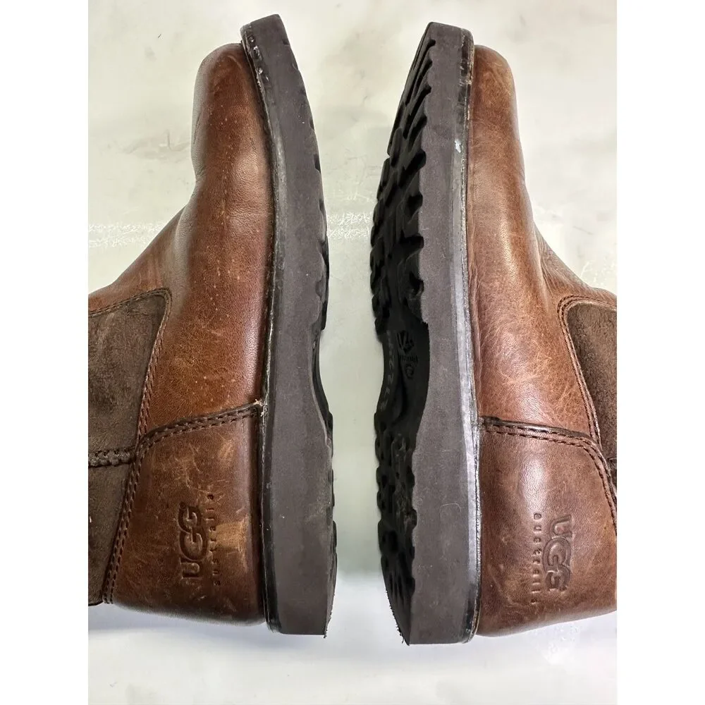 Ugg Australia Brown Leather & Shearling Short Boots, Size 4 5263, Winter Y2K